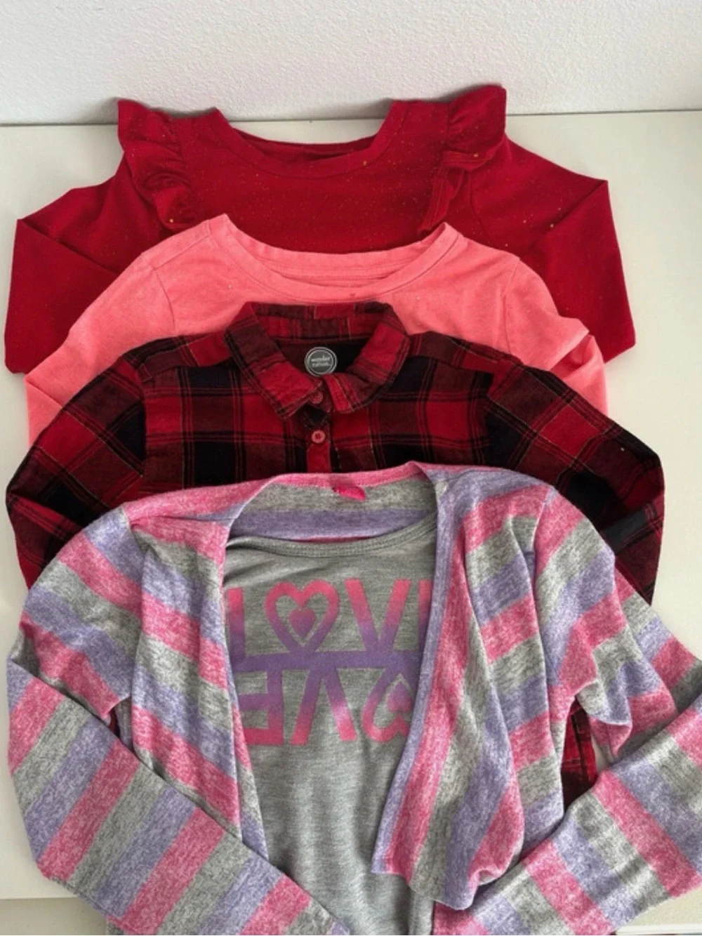 okie dokie Girls Red, Coral, Black & Pink Layered Tops Set of 4-pieces  6X